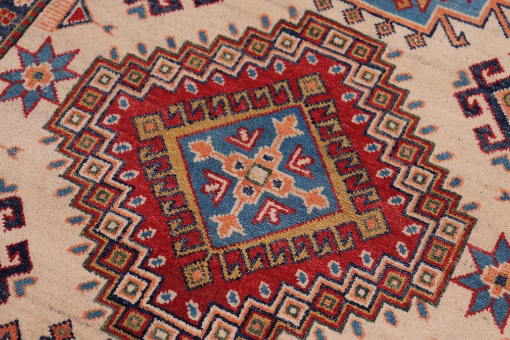 handmade Geometric Kazak Beige Red Hand-made RECTANGLE 100% WOOL area rug 4' x 6'