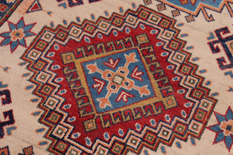 handmade Geometric Kazak Beige Red Hand-made RECTANGLE 100% WOOL area rug 4'X6'