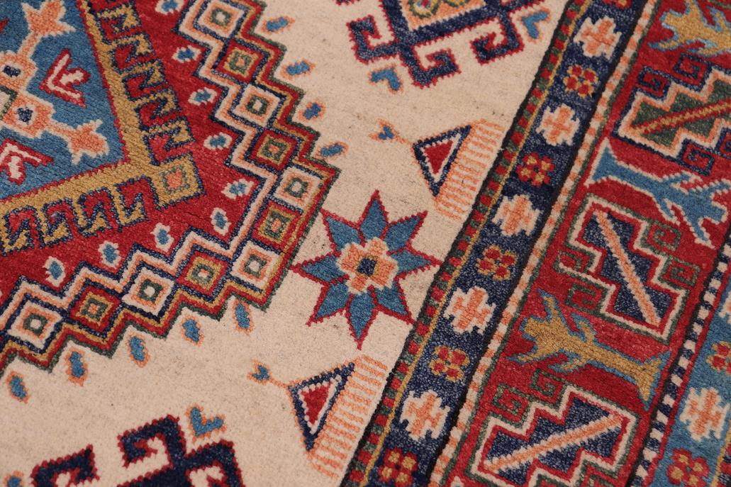 handmade Geometric Kazak Beige Red Hand-made RECTANGLE 100% WOOL area rug 4' x 6'