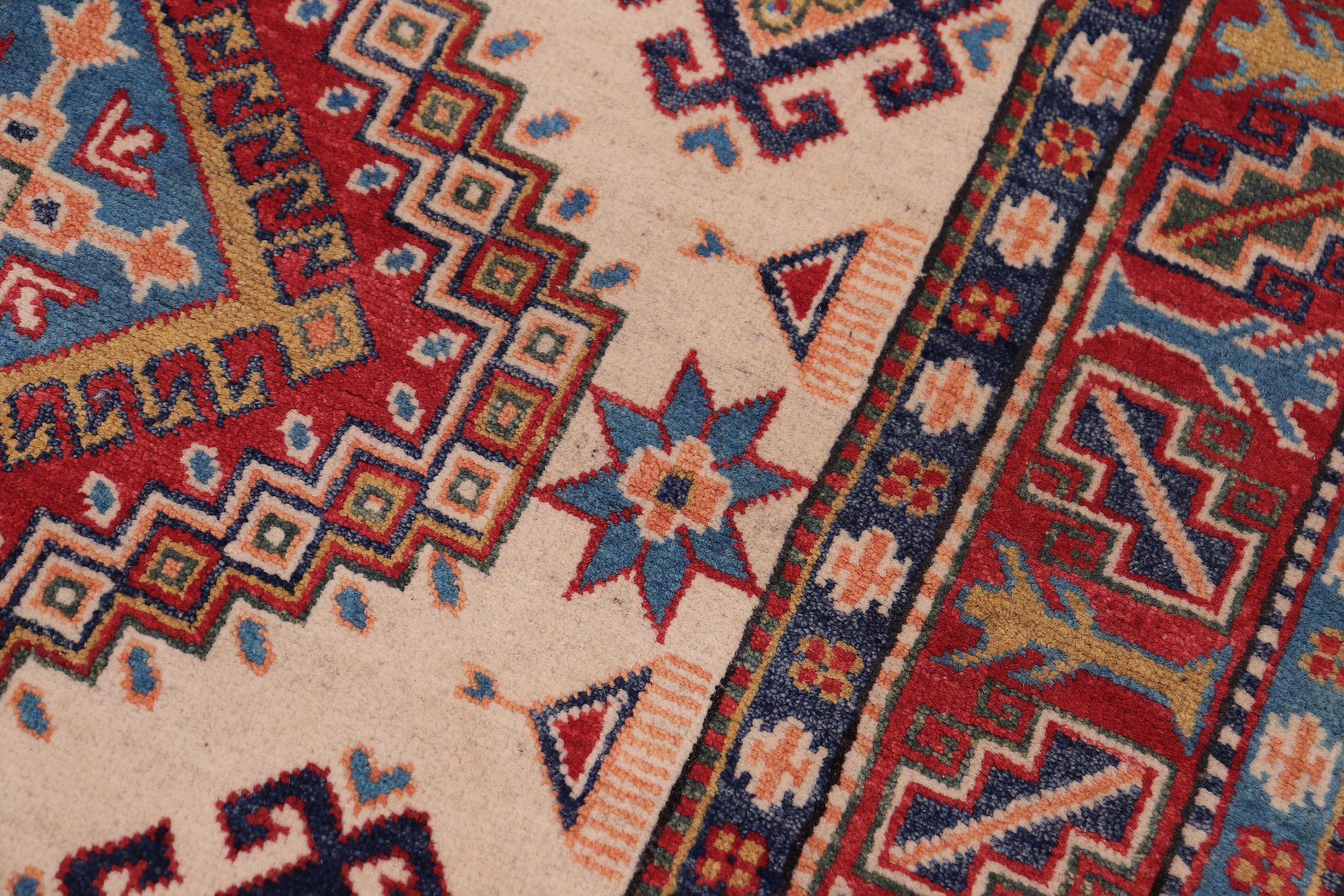handmade Geometric Kazak Beige Red Hand-made RECTANGLE 100% WOOL area rug 4'X6'