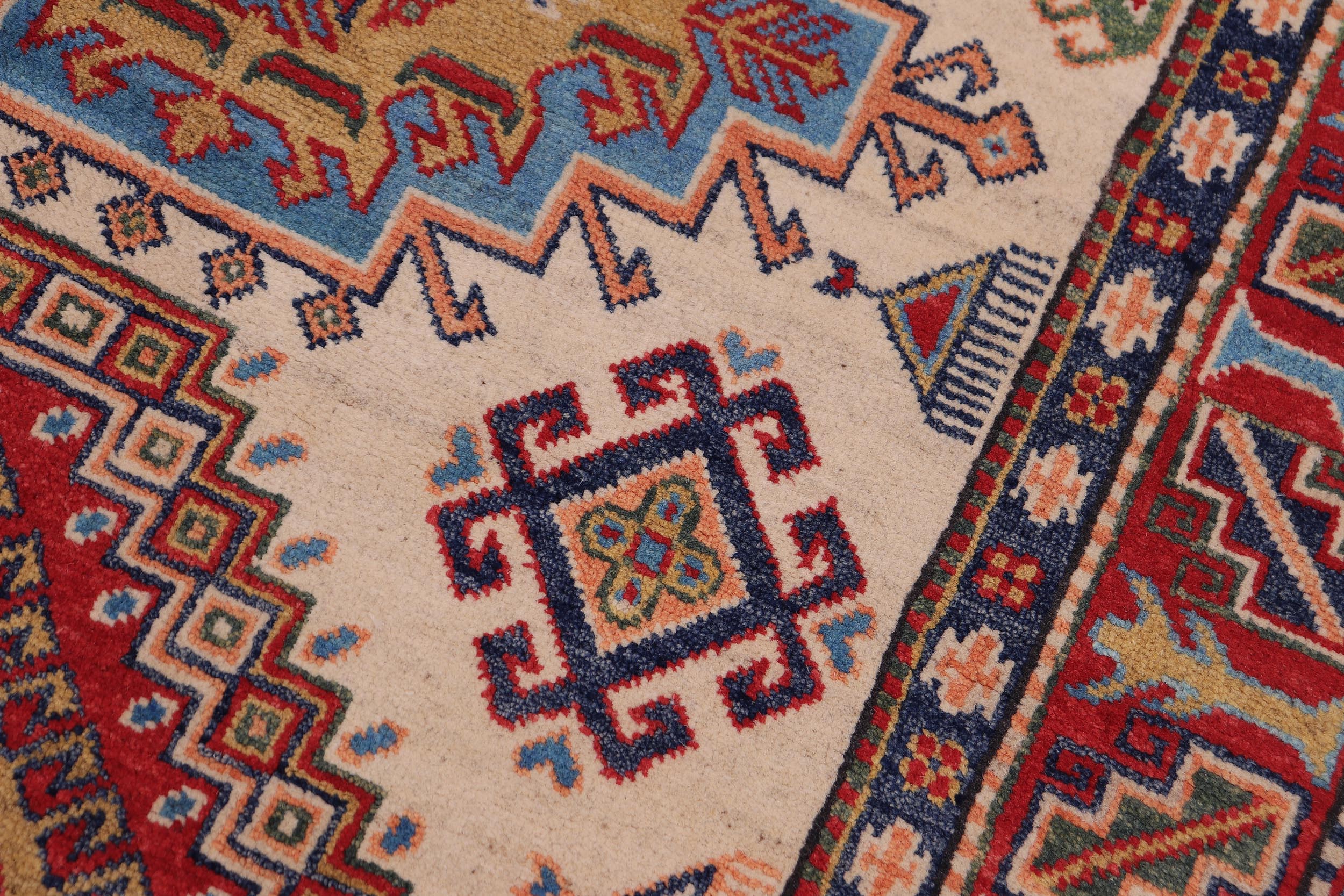 handmade Geometric Kazak Beige Red Hand-made RECTANGLE 100% WOOL area rug 4'X6'