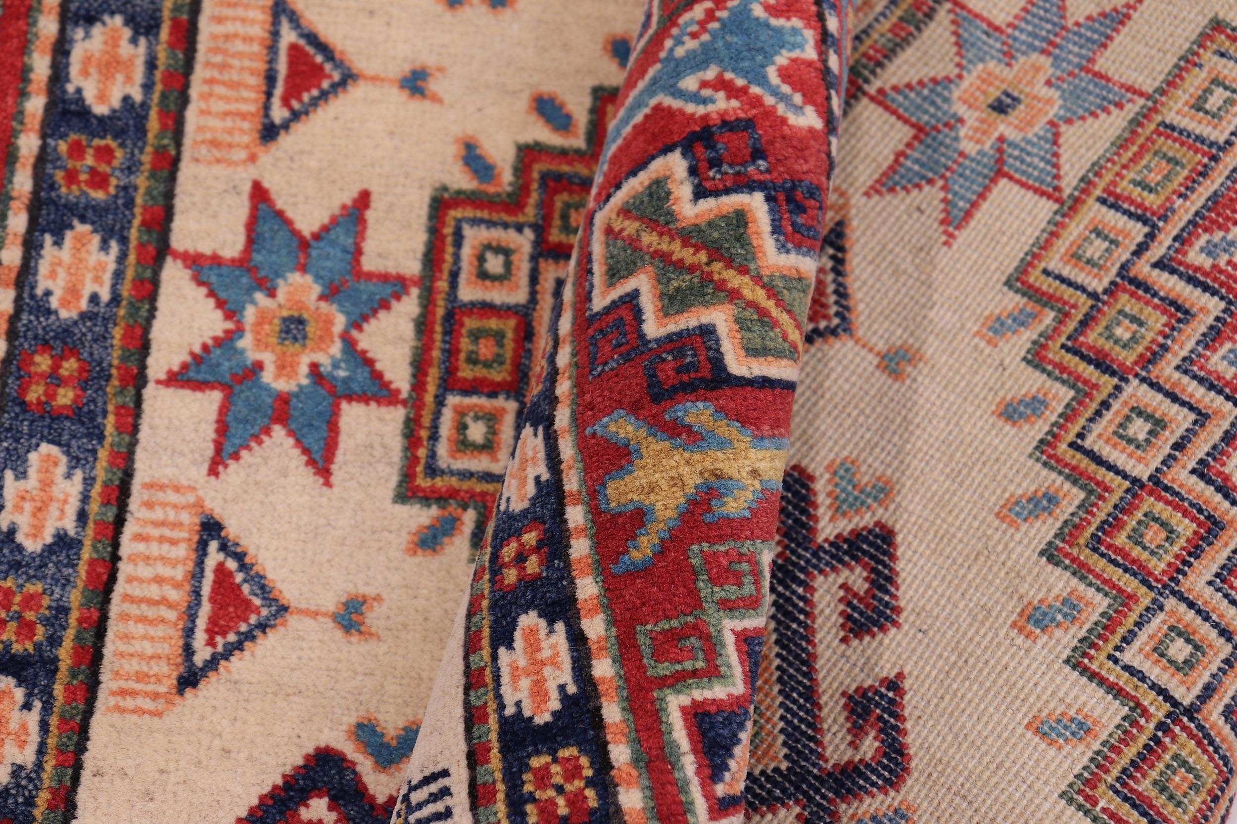 handmade Geometric Kazak Beige Red Hand-made RECTANGLE 100% WOOL area rug 4'X6'