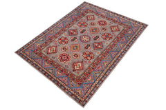 handmade Geometric Kazak Gray Lt. Blue Hand-made RECTANGLE 100% WOOL area rug 4'X6'