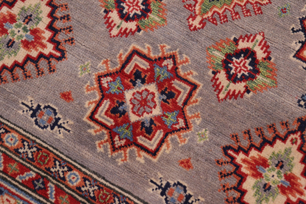 handmade Geometric Kazak Gray Lt. Blue Hand-made RECTANGLE 100% WOOL area rug 4'X6'