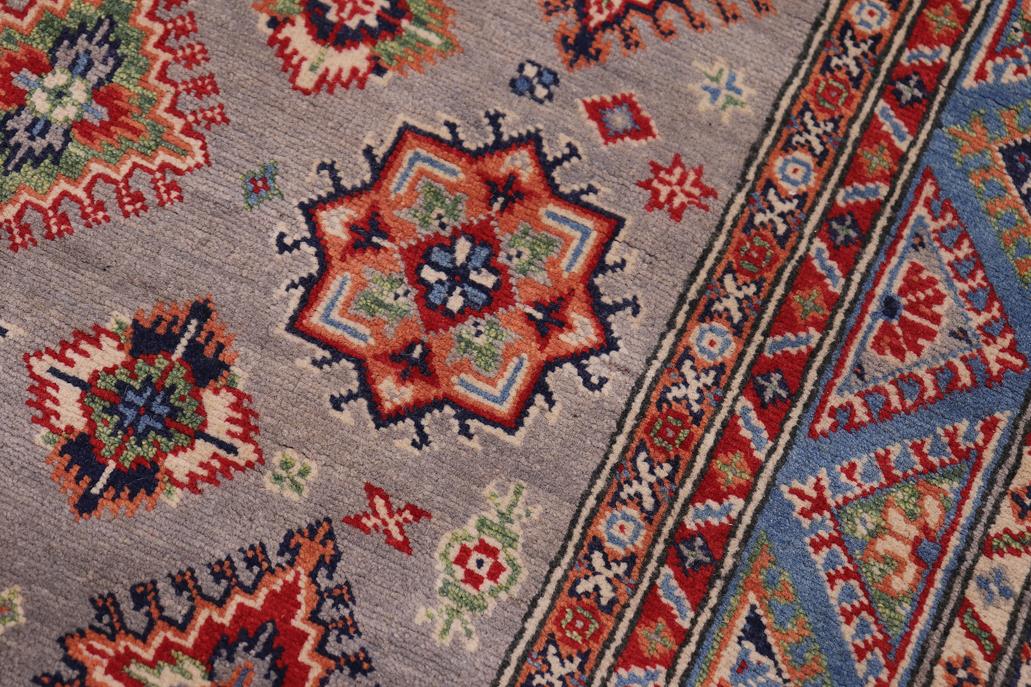 handmade Geometric Kazak Gray Lt. Blue Hand-made RECTANGLE 100% WOOL area rug 4' x 6'