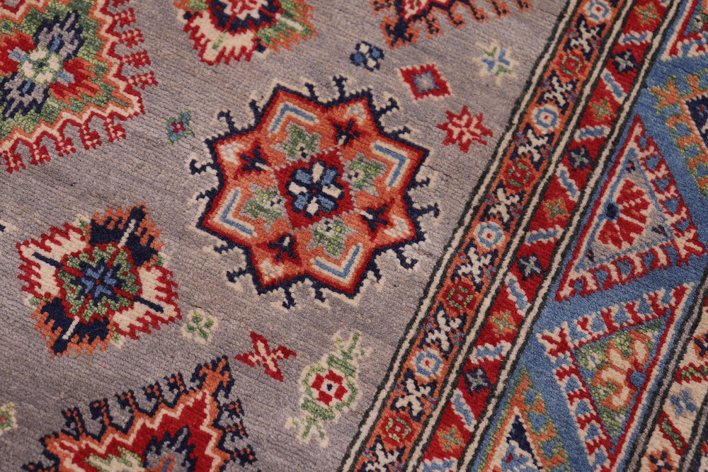handmade Geometric Kazak Gray Lt. Blue Hand-made RECTANGLE 100% WOOL area rug 4'X6'