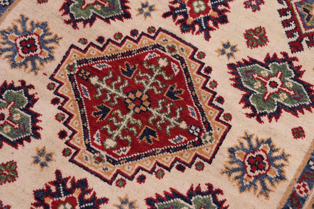 handmade Geometric Kazak Beige Red Hand-made RECTANGLE 100% WOOL area rug 4' x 6'