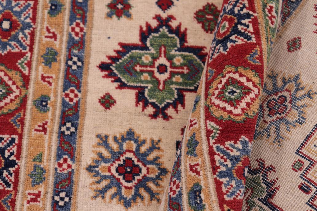 handmade Geometric Kazak Beige Red Hand-made RECTANGLE 100% WOOL area rug 4' x 6'