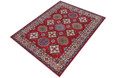 handmade Geometric Kazak Red Beige Hand-made RECTANGLE 100% WOOL area rug 4'X6'