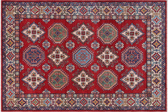 handmade Geometric Kazak Red Beige Hand-made RECTANGLE 100% WOOL area rug 4'X6'