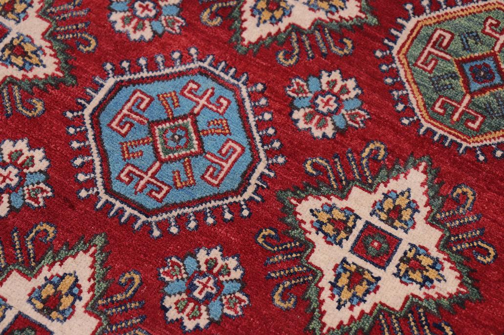 handmade Geometric Kazak Red Beige Hand-made RECTANGLE 100% WOOL area rug 4' x 6'