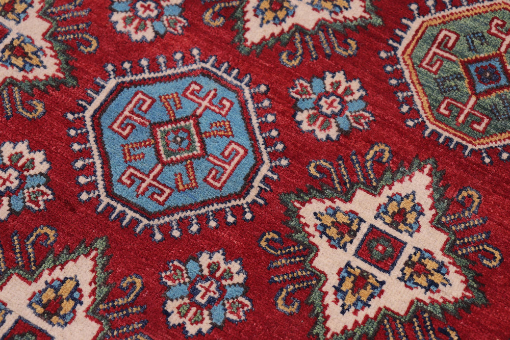 handmade Geometric Kazak Red Beige Hand-made RECTANGLE 100% WOOL area rug 4'X6'