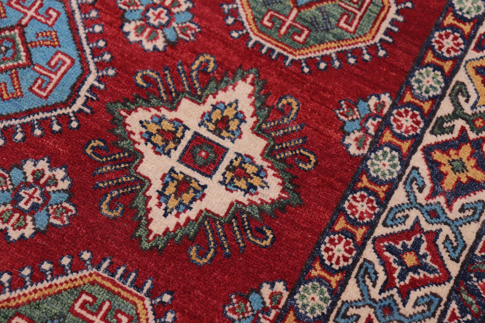 handmade Geometric Kazak Red Beige Hand-made RECTANGLE 100% WOOL area rug 4'X6'