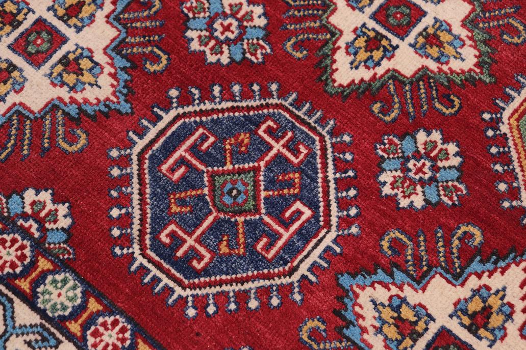 handmade Geometric Kazak Red Beige Hand-made RECTANGLE 100% WOOL area rug 4' x 6'