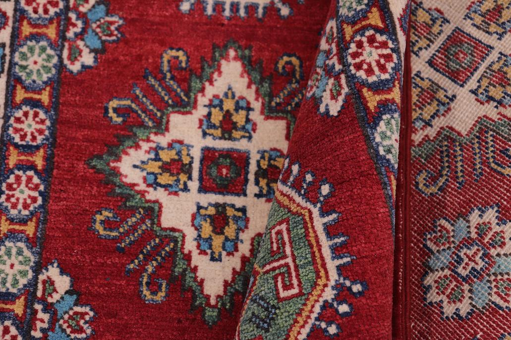 handmade Geometric Kazak Red Beige Hand-made RECTANGLE 100% WOOL area rug 4' x 6'