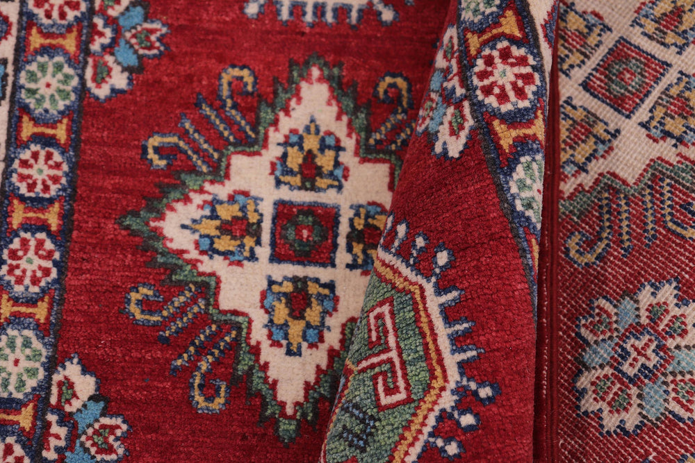 handmade Geometric Kazak Red Beige Hand-made RECTANGLE 100% WOOL area rug 4'X6'