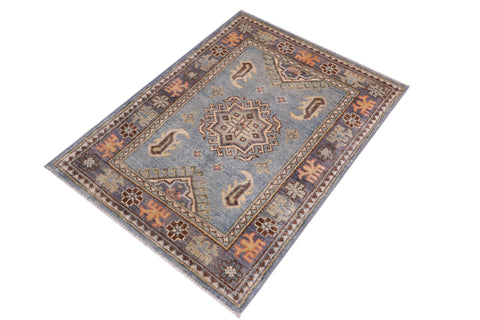 handmade Geometric Kazak Lt. Blue Gray Hand-made RECTANGLE 100% WOOL area rug 2'X3'