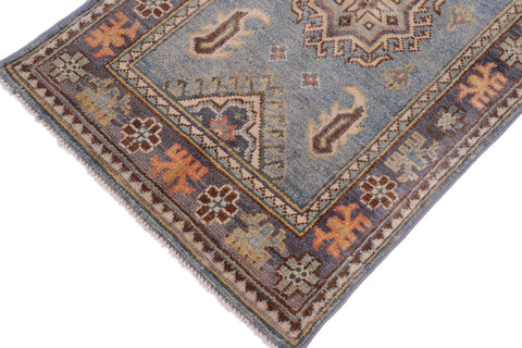 handmade Geometric Kazak Lt. Blue Gray Hand-made RECTANGLE 100% WOOL area rug 2'X3'