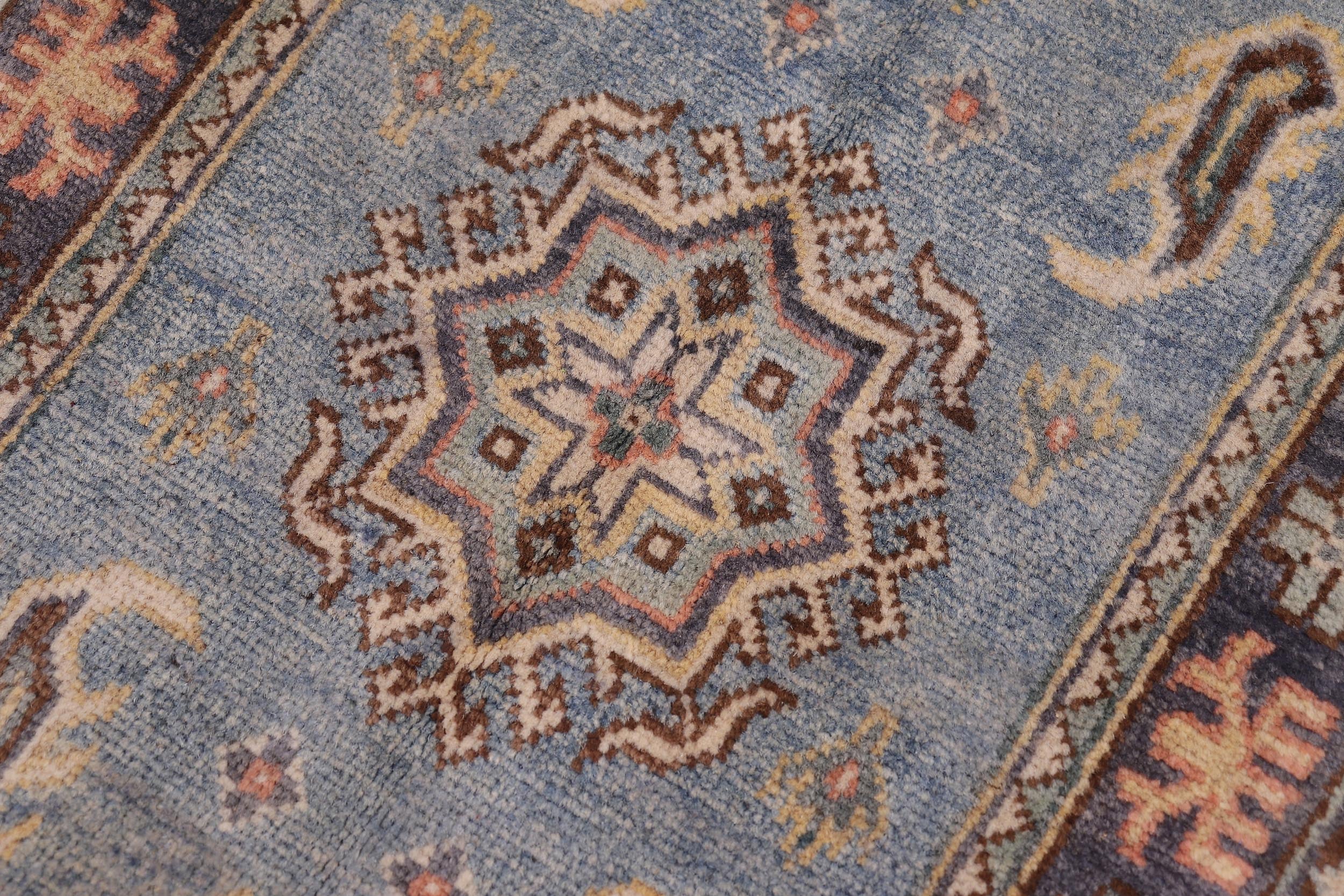 handmade Geometric Kazak Lt. Blue Gray Hand-made RECTANGLE 100% WOOL area rug 2'X3'