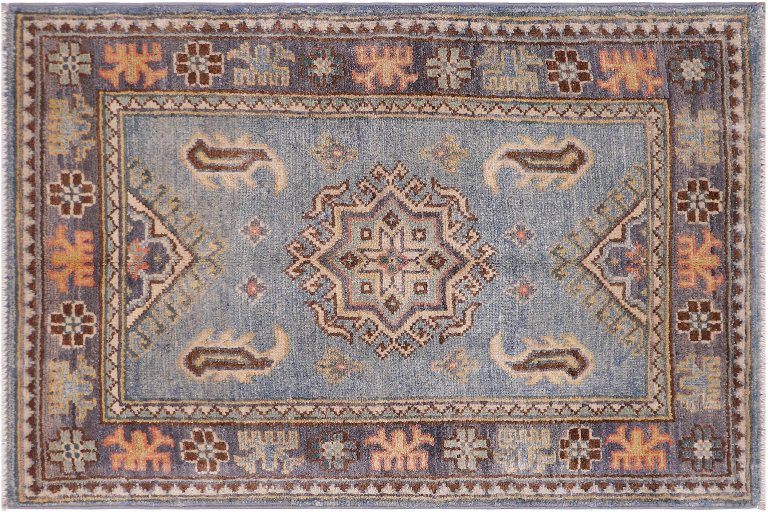 handmade Geometric Kazak Lt. Blue Gray Hand-made RECTANGLE 100% WOOL area rug 2'X3'