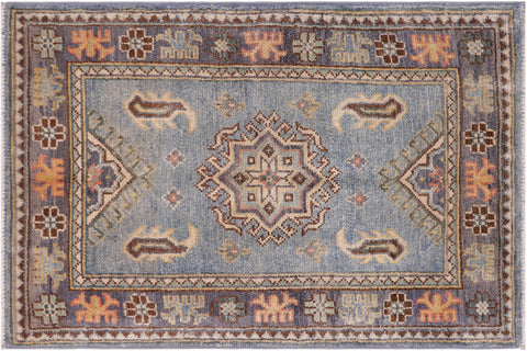 handmade Geometric Kazak Lt. Blue Gray Hand-made RECTANGLE 100% WOOL area rug 2'X3'
