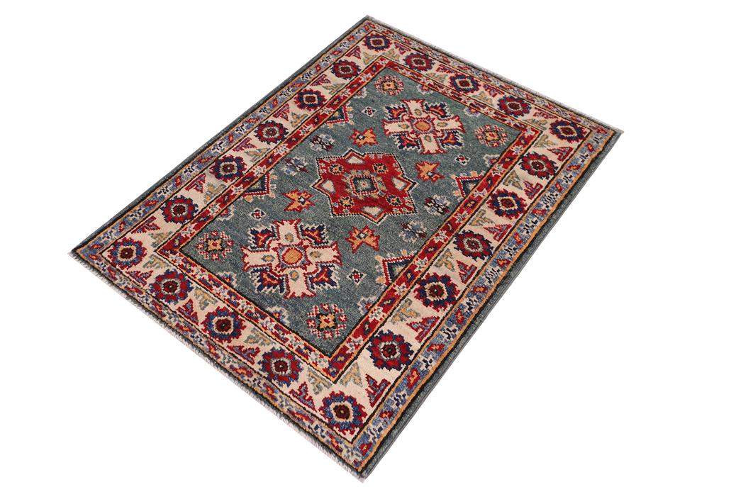 handmade Geometric Kazak Lt. Green Beige Hand-made RECTANGLE 100% WOOL area rug 2' x 3'