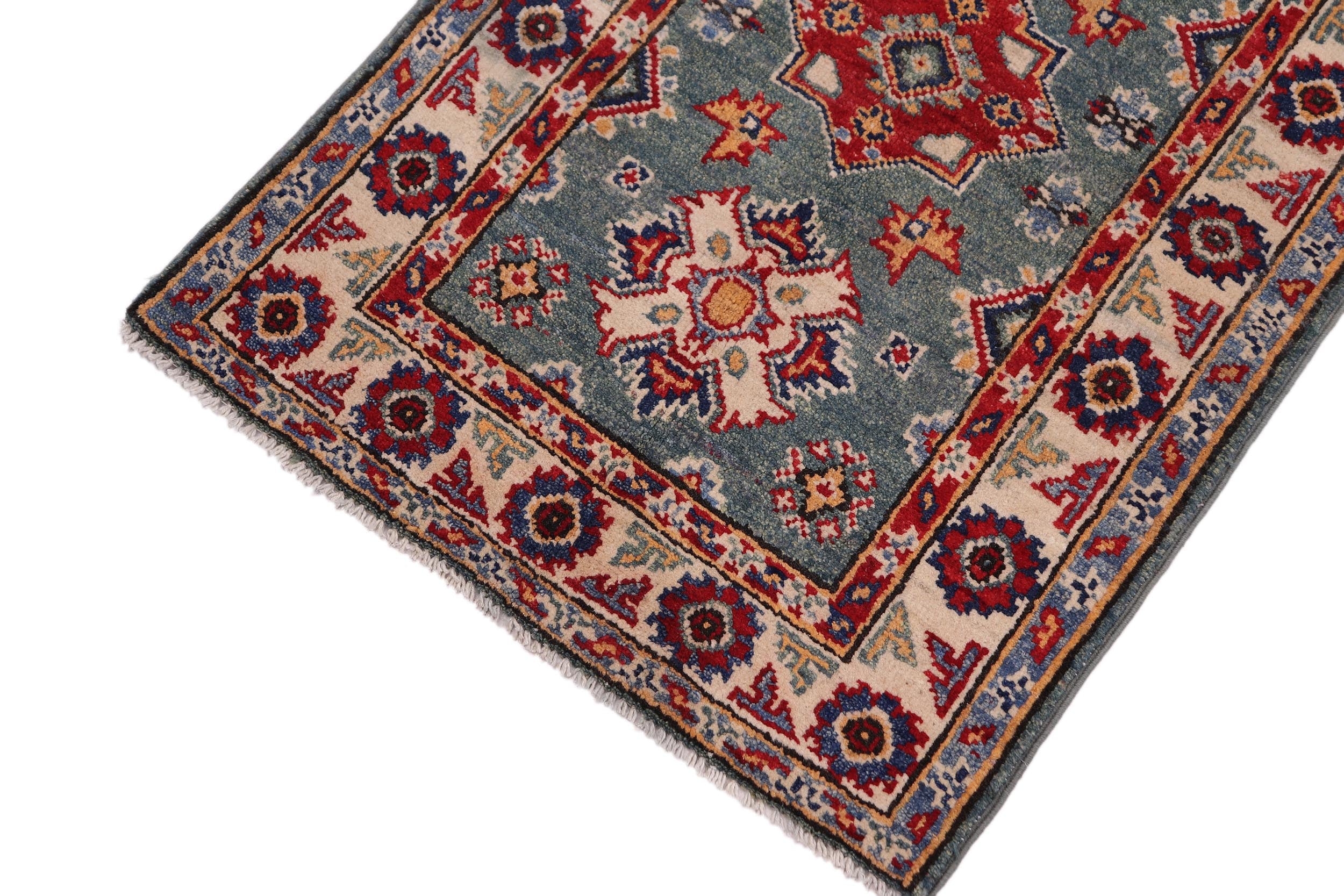 handmade Geometric Kazak Lt. Green Beige Hand-made RECTANGLE 100% WOOL area rug 2'X3'