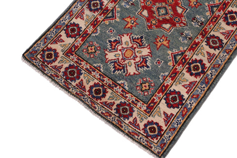 handmade Geometric Kazak Lt. Green Beige Hand-made RECTANGLE 100% WOOL area rug 2'X3'