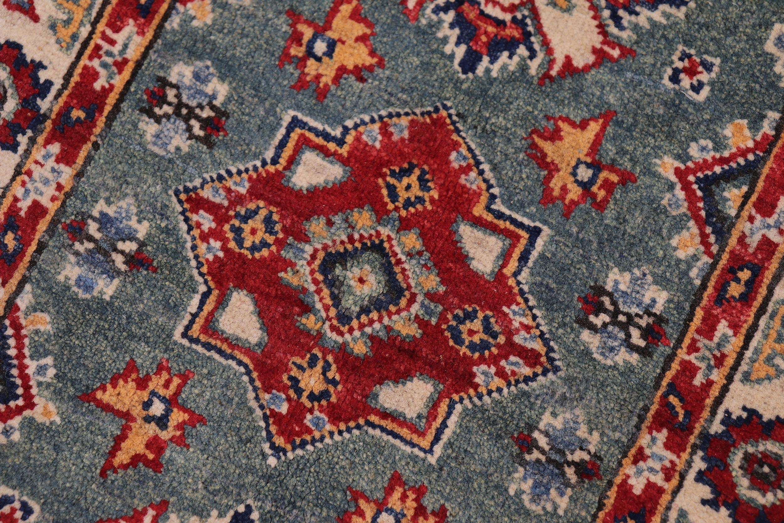 handmade Geometric Kazak Lt. Green Beige Hand-made RECTANGLE 100% WOOL area rug 2'X3'