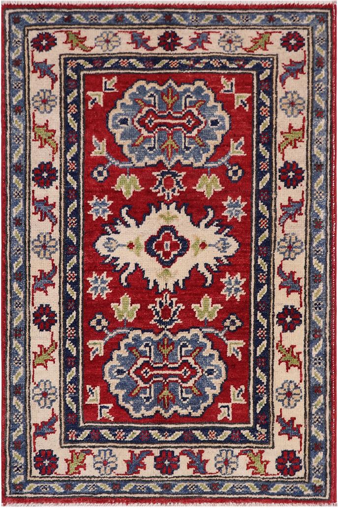 handmade Geometric Kazak Red Beige Hand-made RECTANGLE 100% WOOL area rug 2' x 3'