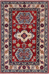 handmade Geometric Kazak Red Beige Hand-made RECTANGLE 100% WOOL area rug 2' x 3'