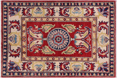 handmade Geometric Kazak Red Beige Hand-made RECTANGLE 100% WOOL area rug 2'X3'