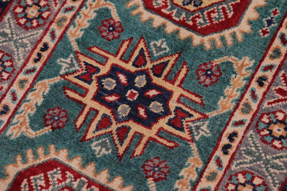 handmade Geometric Kazak Green Gray Hand-made RECTANGLE 100% WOOL area rug 2'X3'