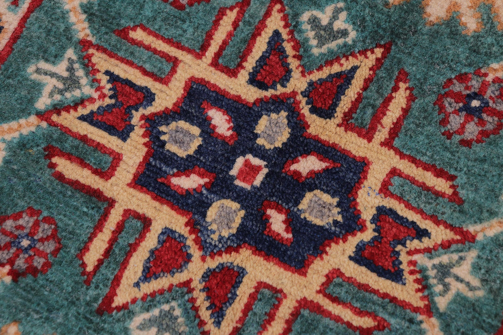 handmade Geometric Kazak Green Gray Hand-made RECTANGLE 100% WOOL area rug 2'X3'