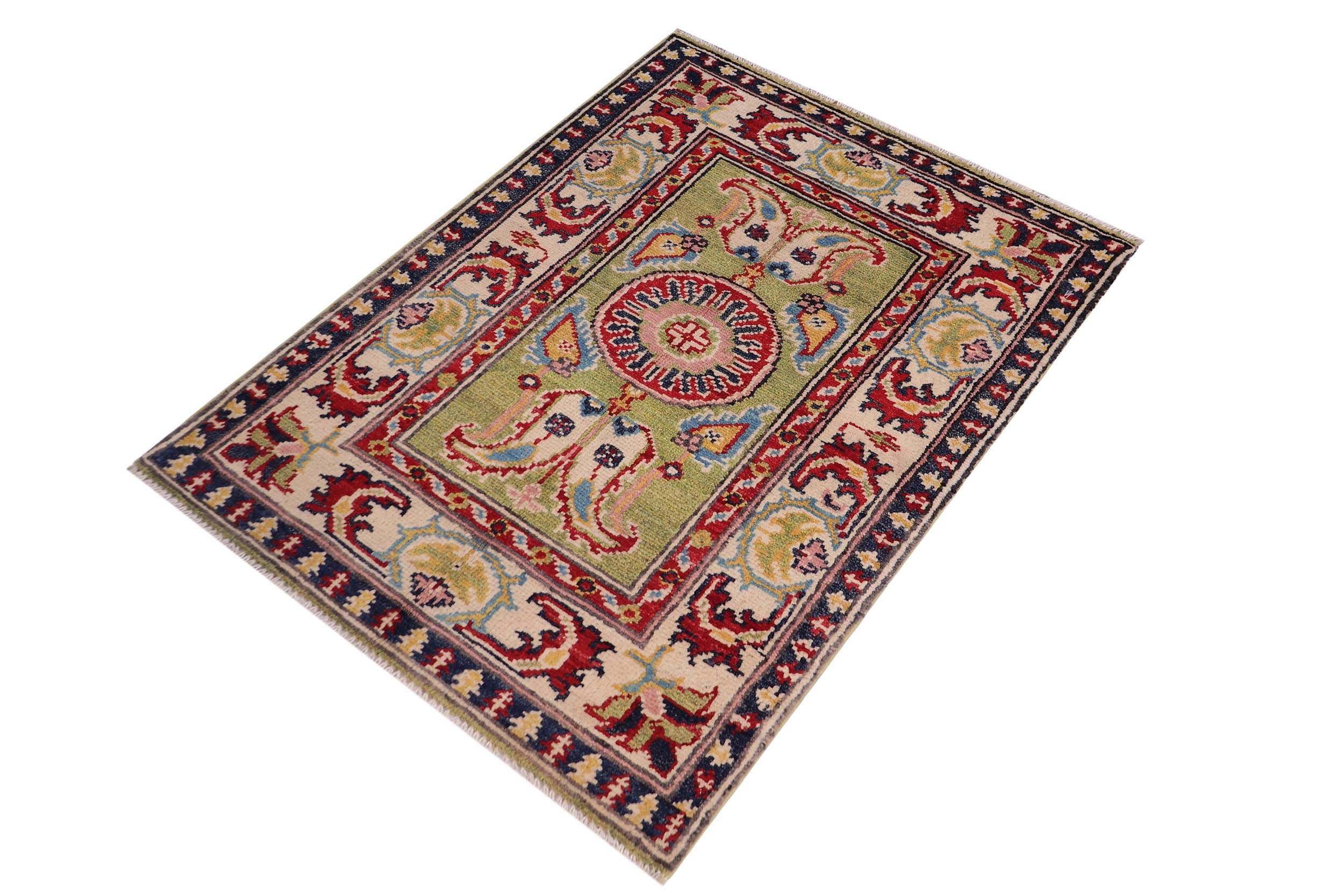handmade Geometric Kazak Lt. Green Beige Hand-made RECTANGLE 100% WOOL area rug 2'X3'