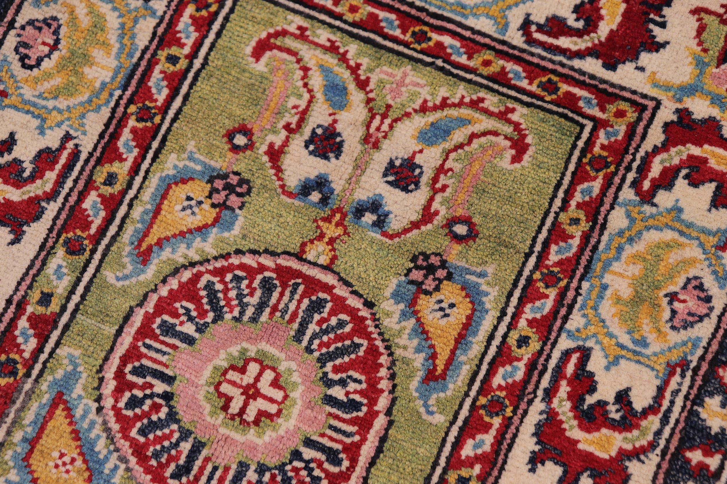handmade Geometric Kazak Lt. Green Beige Hand-made RECTANGLE 100% WOOL area rug 2'X3'