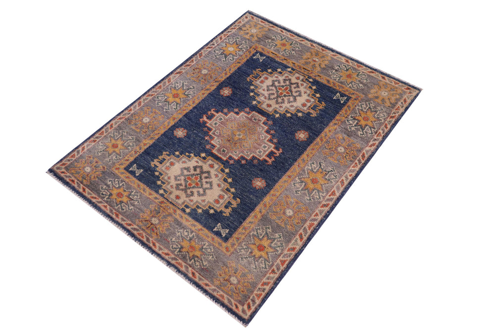 handmade Geometric Kazak Blue Gray Hand-made RECTANGLE 100% WOOL area rug 2'X3'