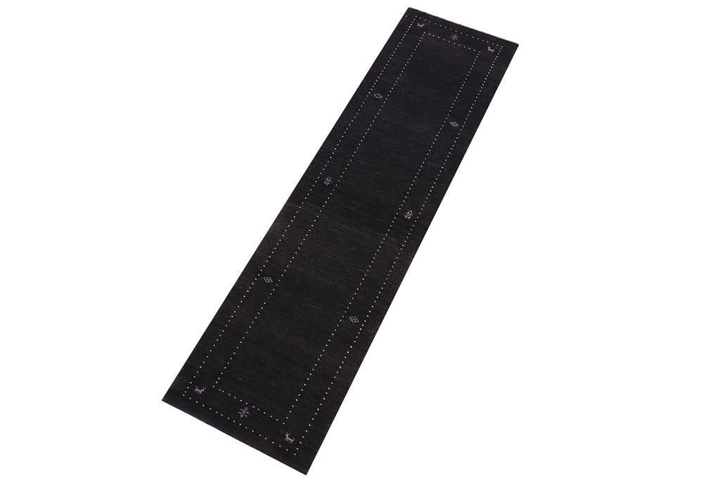 handmade Modern Gabbeh Black Black Hand-made RUNNER 100% WOOL area rug 3x12