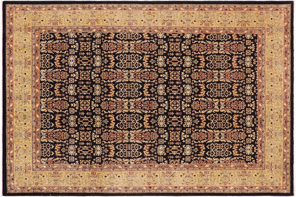 handmade Transitional Kafkaz Blue Gold Hand Knotted RECTANGLE 100% WOOL area rug 9' x 12'