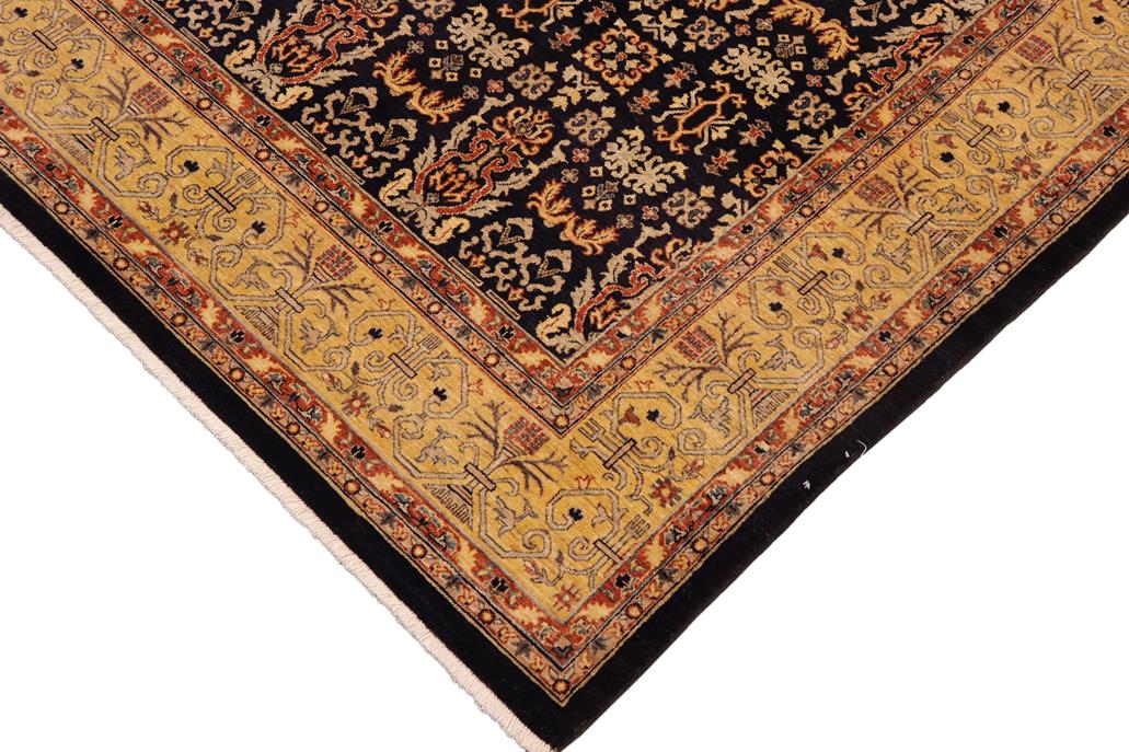 handmade Transitional Kafkaz Blue Gold Hand Knotted RECTANGLE 100% WOOL area rug 9 x 12