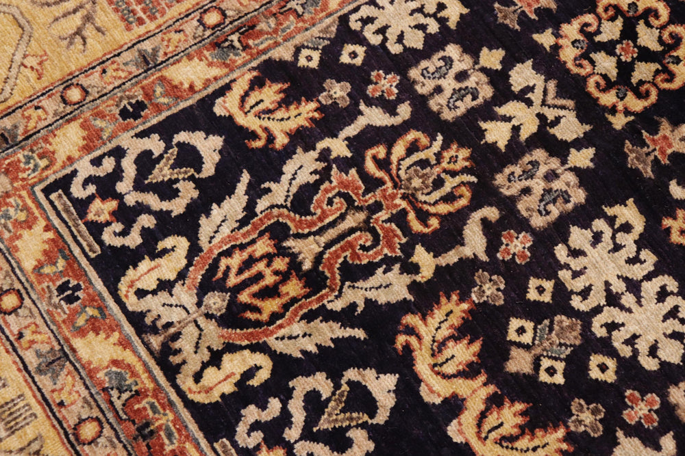 handmade Transitional Kafkaz Blue Gold Hand Knotted RECTANGLE 100% WOOL area rug 9' x 12'