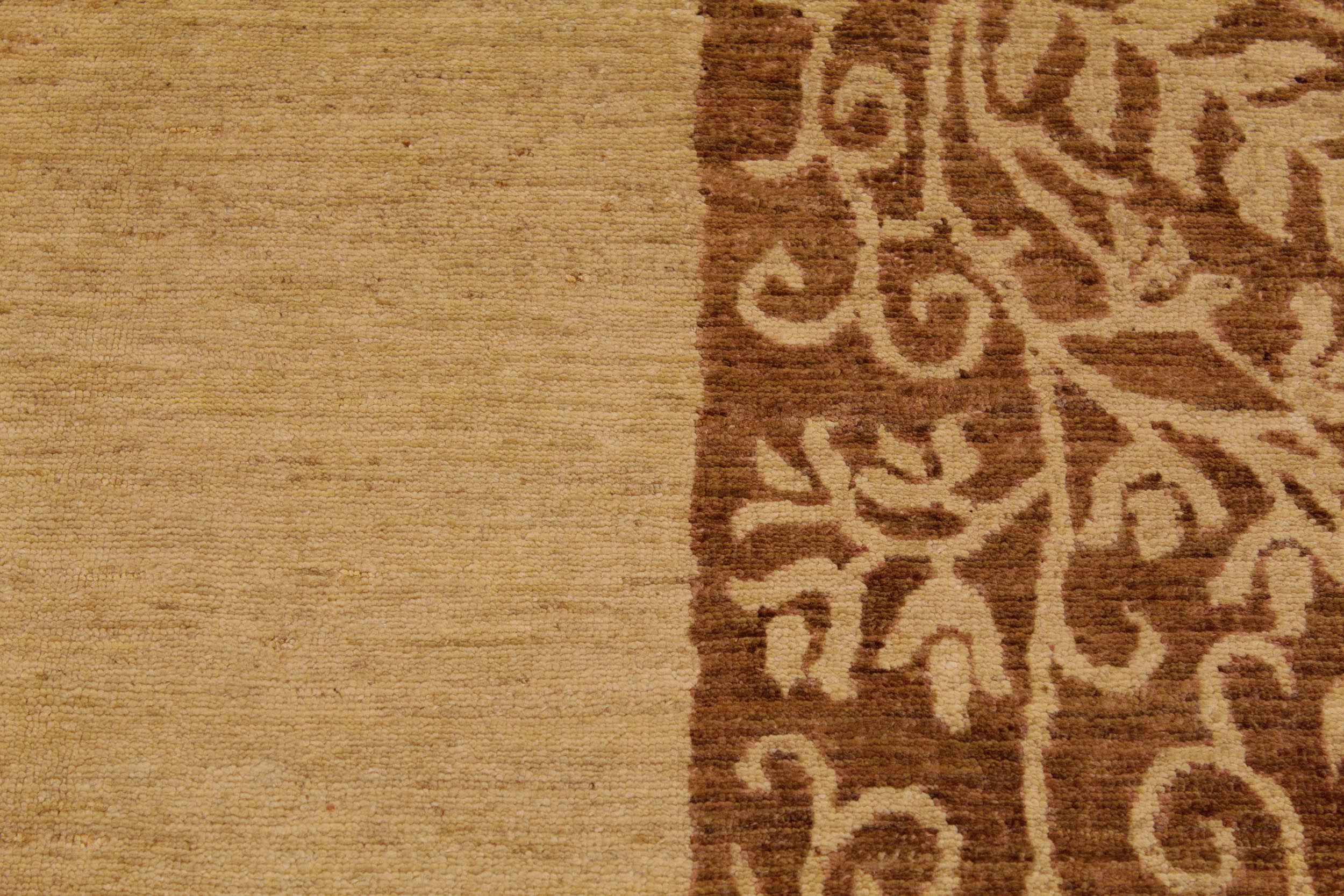 handmade Modern Kafkaz Tan Brown Hand Knotted RECTANGLE 100% WOOL area rug 9' x 12'