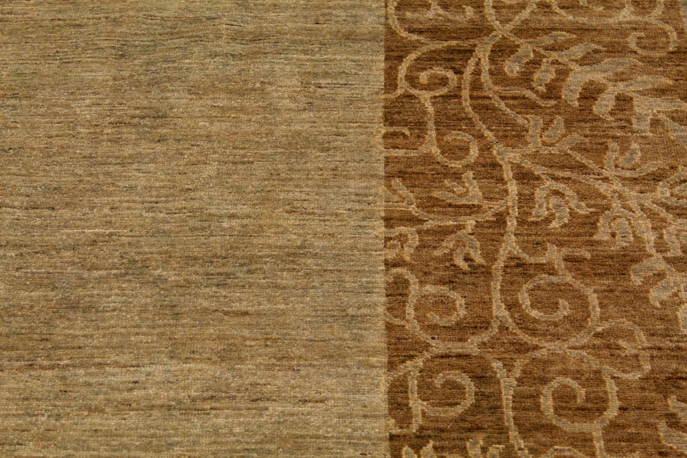 handmade Modern Kafkaz Lt. Green Brown Hand Knotted RECTANGLE 100% WOOL area rug 9' x 12'