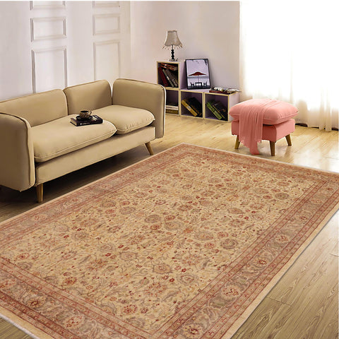 handmade Transitional Kafkaz Tan Brown Hand Knotted RECTANGLE 100% WOOL area rug 9' x 12'