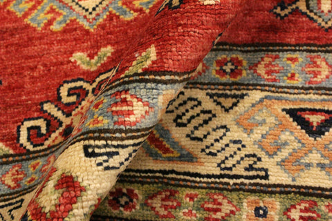 handmade Geometric Super Kazak Red Tan Hand Knotted RECTANGLE 100% WOOL area rug 4' x 6'