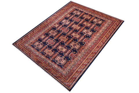 handmade Geometric Super Kazak Blue Multi Hand Knotted RECTANGLE 100% WOOL area rug 5' x 8'