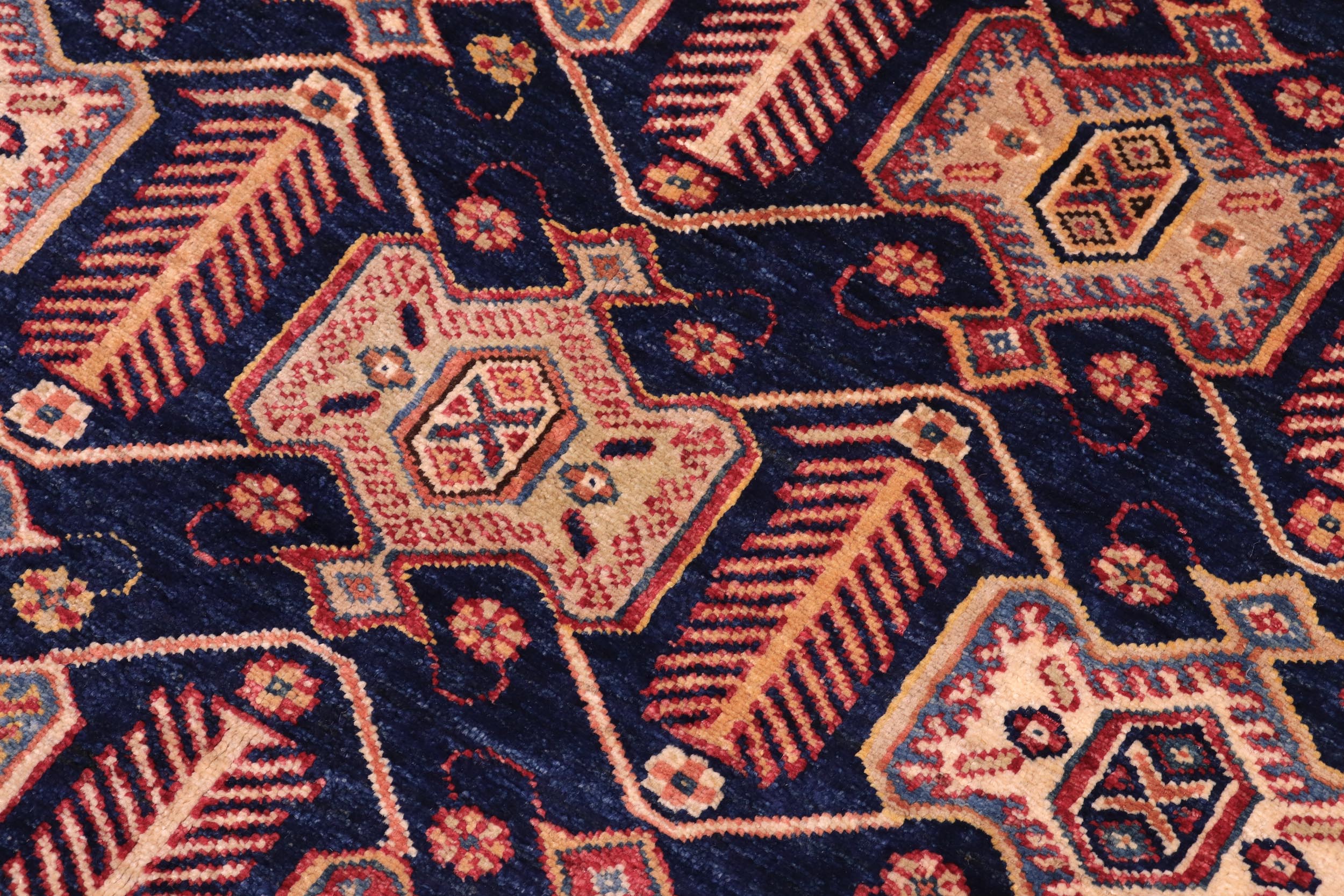 handmade Geometric Super Kazak Blue Multi Hand Knotted RECTANGLE 100% WOOL area rug 5' x 8'