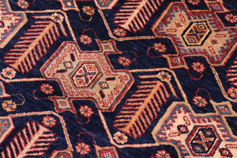 handmade Geometric Super Kazak Blue Multi Hand Knotted RECTANGLE 100% WOOL area rug 5' x 8'