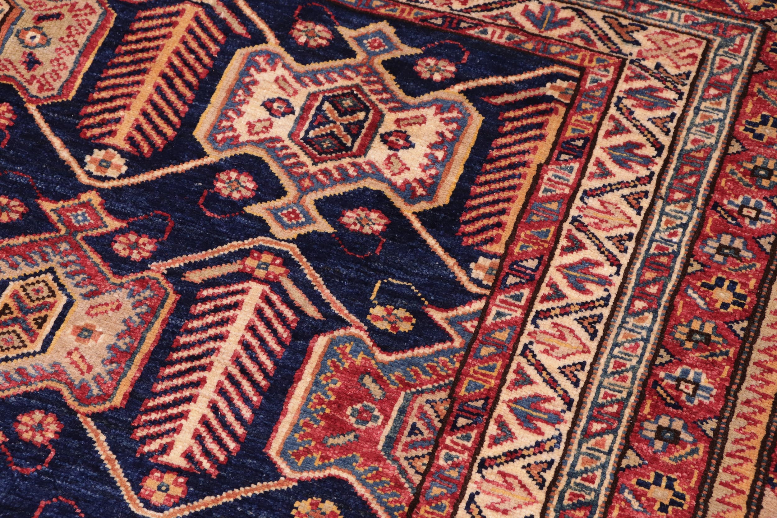 handmade Geometric Super Kazak Blue Multi Hand Knotted RECTANGLE 100% WOOL area rug 5' x 8'