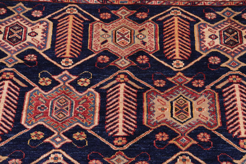 handmade Geometric Super Kazak Blue Multi Hand Knotted RECTANGLE 100% WOOL area rug 5' x 8'